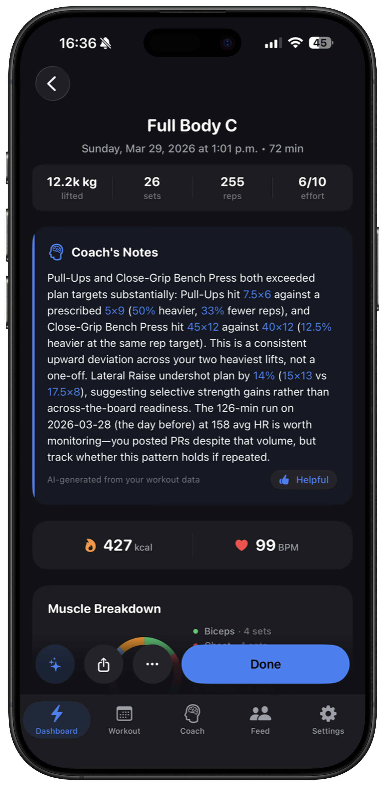 AI Coach Workout Summary